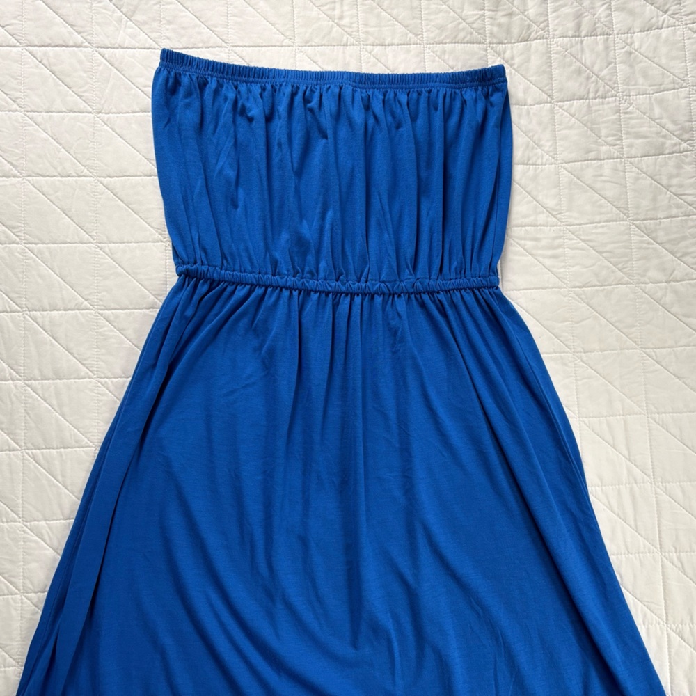 SOLD - Jones New York Royal Blue Strapless Crochet Hem Midi Dress Size L - Picture 4 of 9
